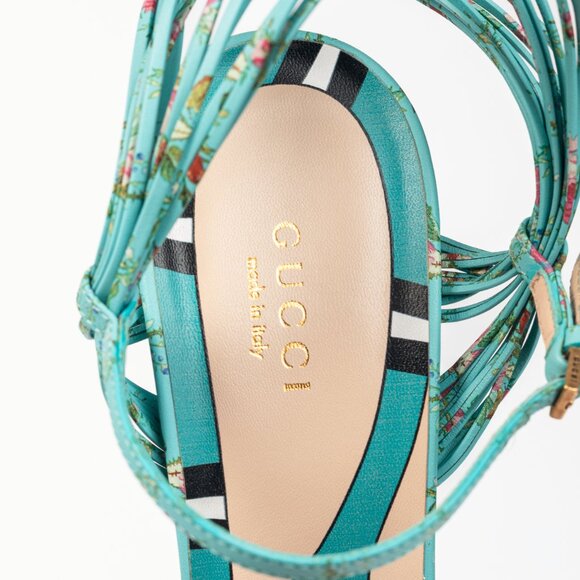 Gucci Allie Light-Blue Floral-Print Leather Knotted High-Heel Sandals - Picture 11 of 11